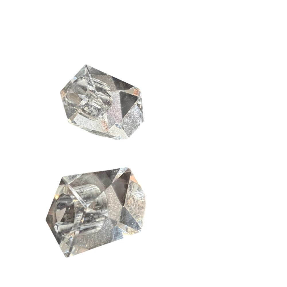 VTG Clear Crystal Glass Taper Candle Holders Set of 2 Faceted Geometric Pair - Picture 3 of 8